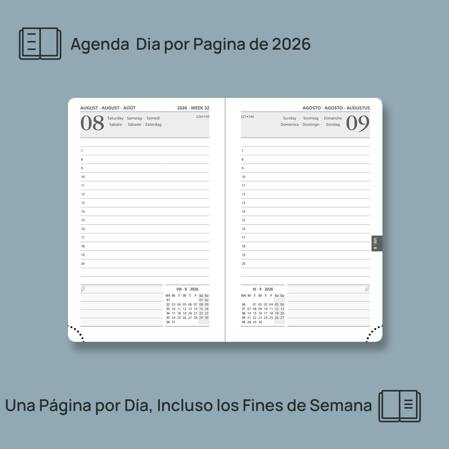 Detalle 1 de POPRUN Agenda 2026 Dia Por Pagina Pequeña Verde Pacífico