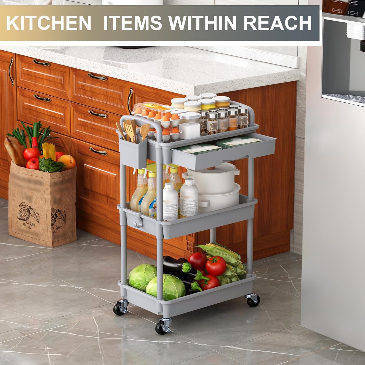 Thumbnail 6 de Goovilla 3 Tier Rolling Utility Cart with Removable Drawer