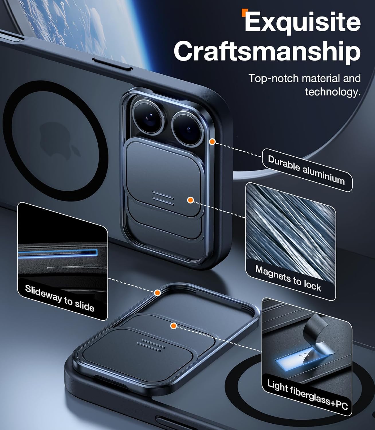 Detalle de TORRAS for iPhone 16 Pro Max Case with Slide Camera Cover, Rotatable Kickstand & MagSafe