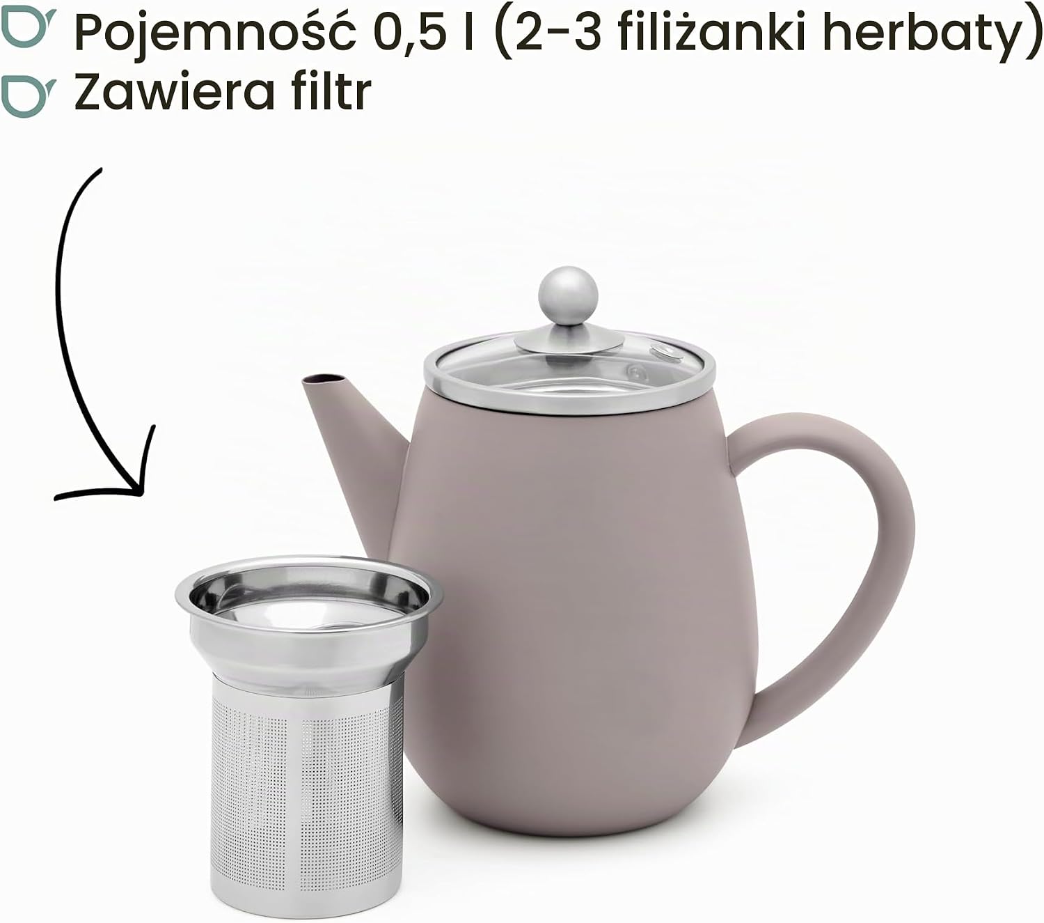 Detalle de Bredemeijer Duet Eva – dzbanek do herbaty 0,5 l, podwójne ścianki, stalowy