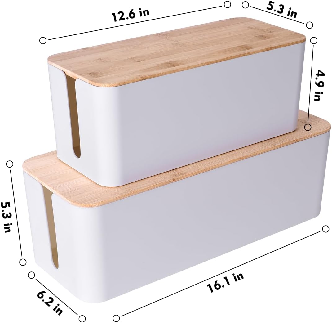 Detalle de Chouky wood cable box Cable Management Box, 2-Pack with Wood-Style Lids