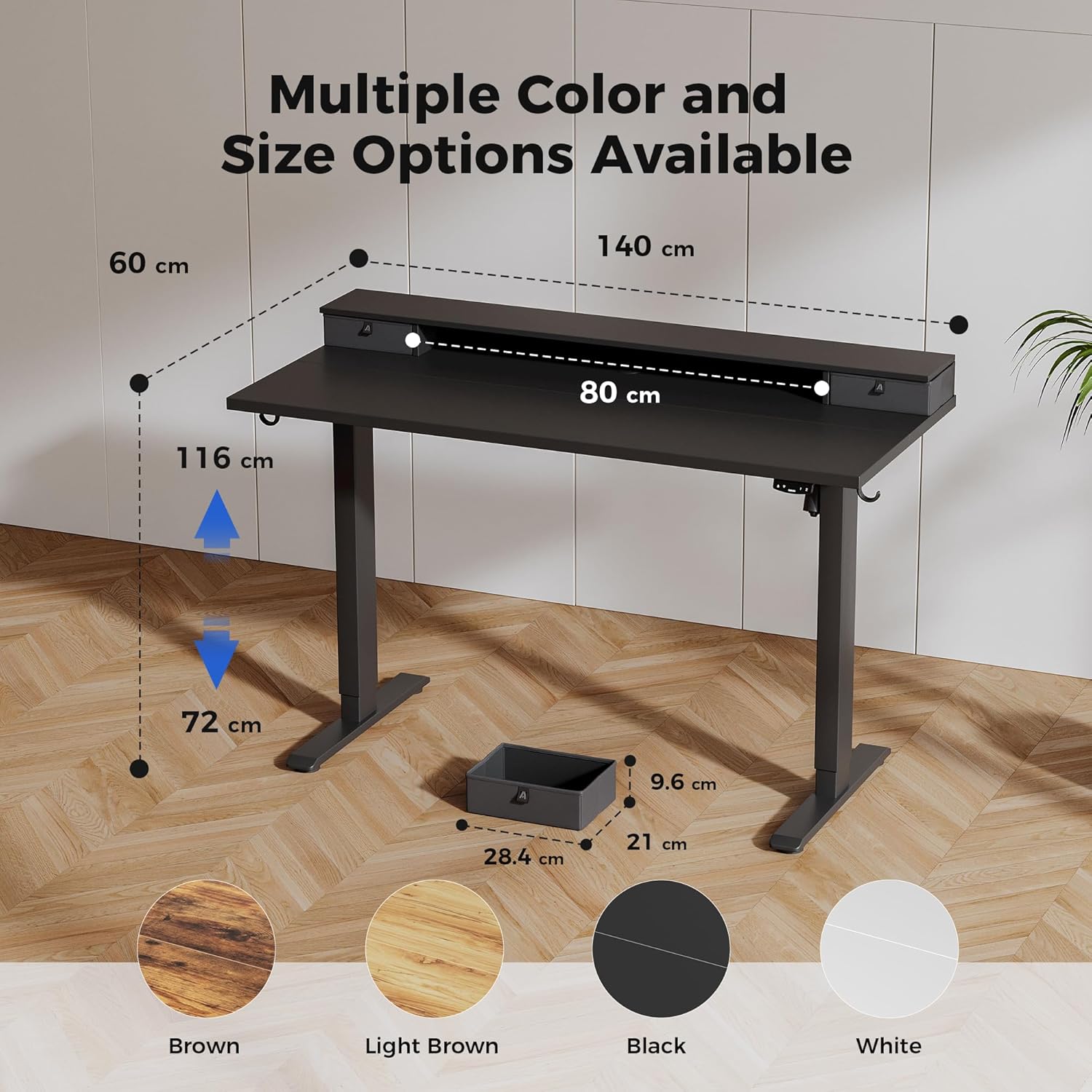 Thumbnail 1 de Agilestic Height Adjustable Desk with Two Drawers (140 x 60 cm) – Sit-Stand Electric Desk with Memory, Black