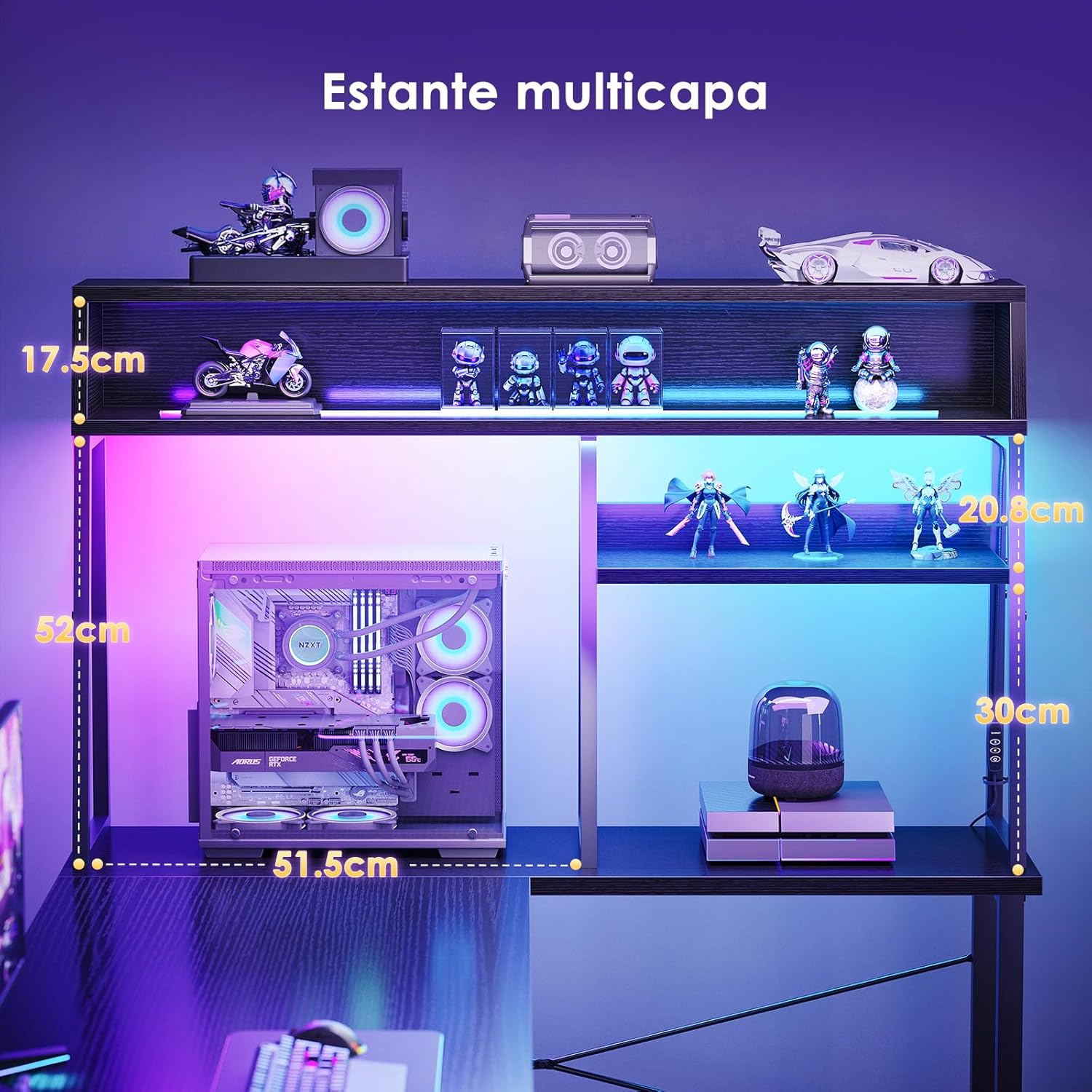 Thumbnail 3 de Coleshome Escritorio Gaming en L 130x100 con LED