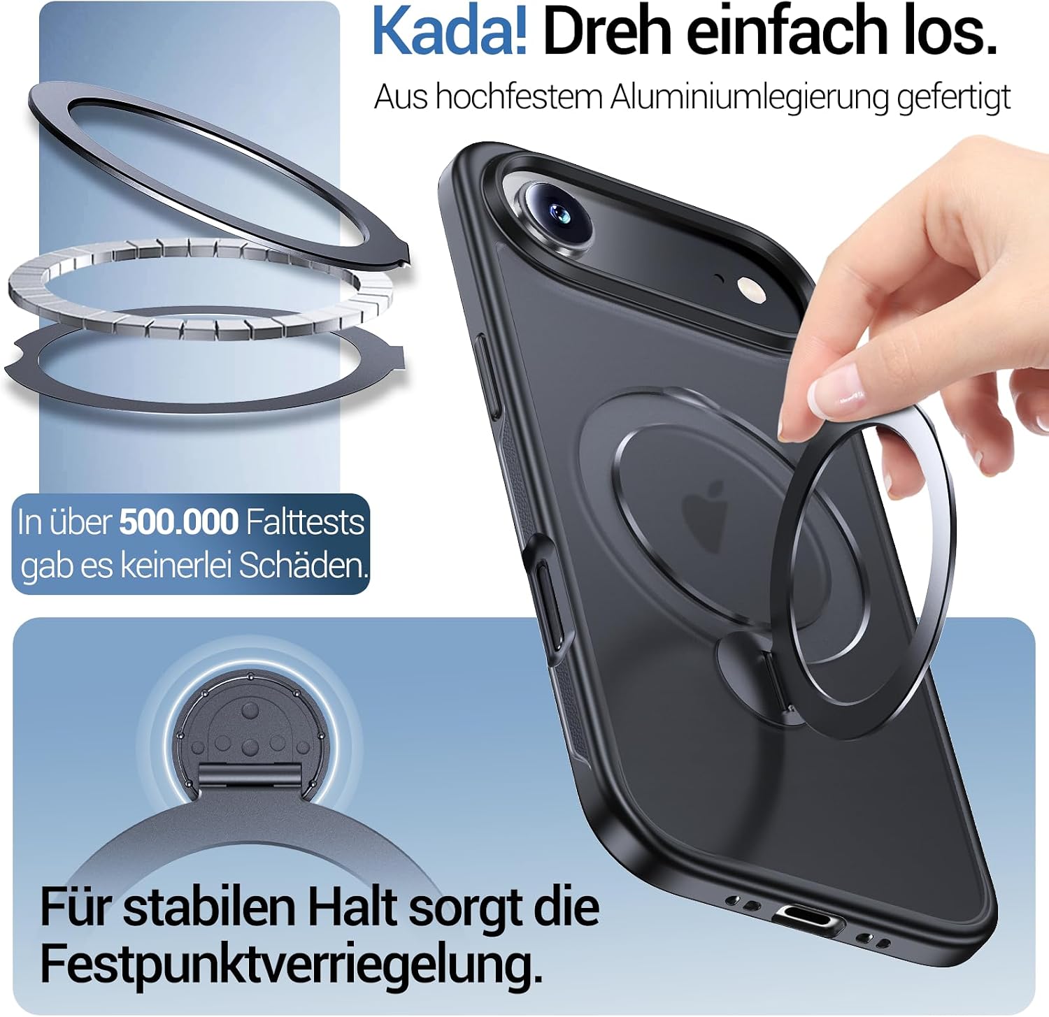 Thumbnail 1 de Anqrp 360° All-in-One-Ständerhülle für iPhone 17 Air (6,5 Zoll) – Magnetisch mit drehbarem Ringhalter, Schwarz