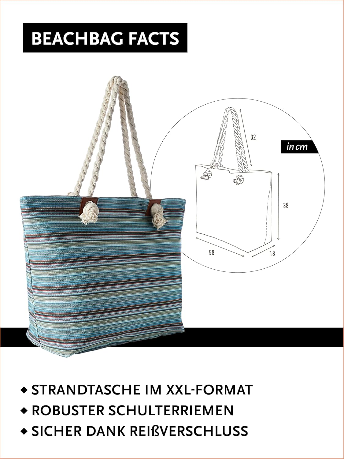 Thumbnail 2 de DonDon Große Strandtasche XXL mit Reißverschluss – vielseitige Umhängetasche für Strand, Urlaub & Alltag