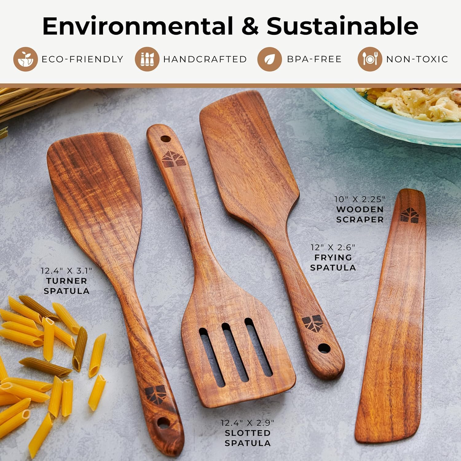 Thumbnail 4 de Teak Wooden Spatula Set of 4 for Cooking 🍽