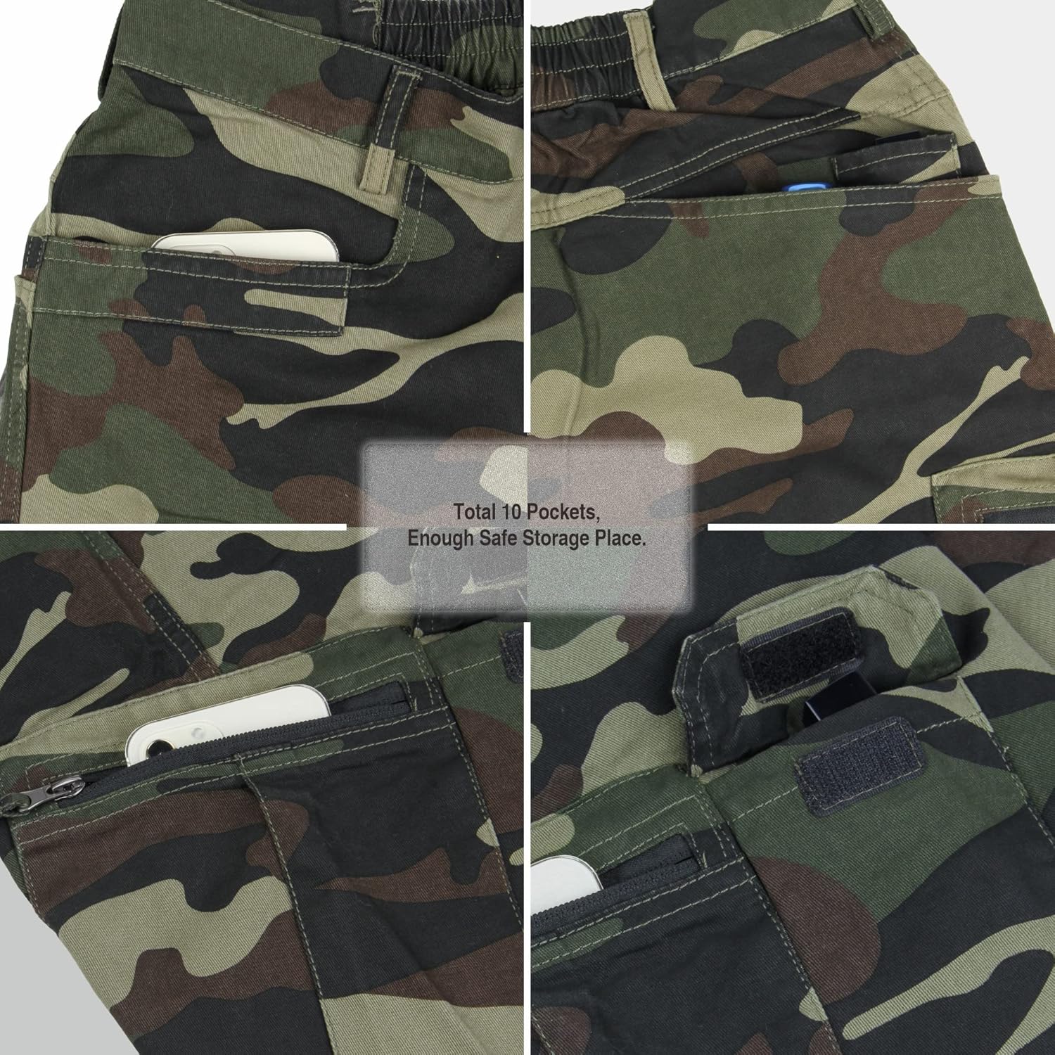 Thumbnail 5 de LY4U Mens Cargo Shorts: Casual Cotton Combat Shorts with 10 Pockets