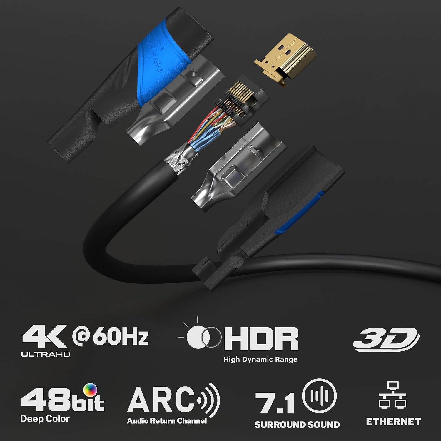 Detalle 2 de KabelDirekt 25ft 4K HDMI Cable for TV and PS5