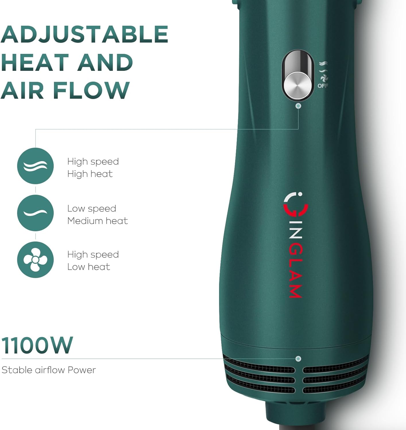 Detalle de IG INGLAM 4-in-1 Detachable Hair Dryer Brush with Oval Titanium Barrel (Dark Green)