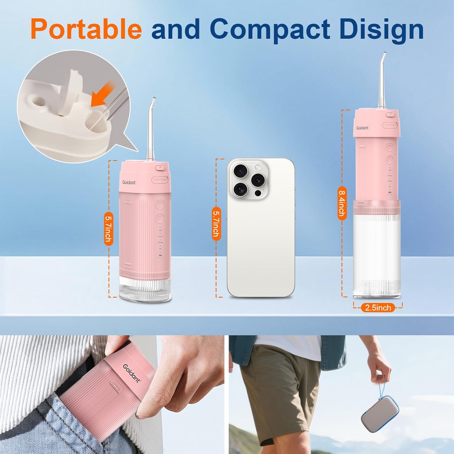 Detalle de GOLDANT 2026 Portable Water Flosser for Teeth with 4 Modes and 4 Intensities