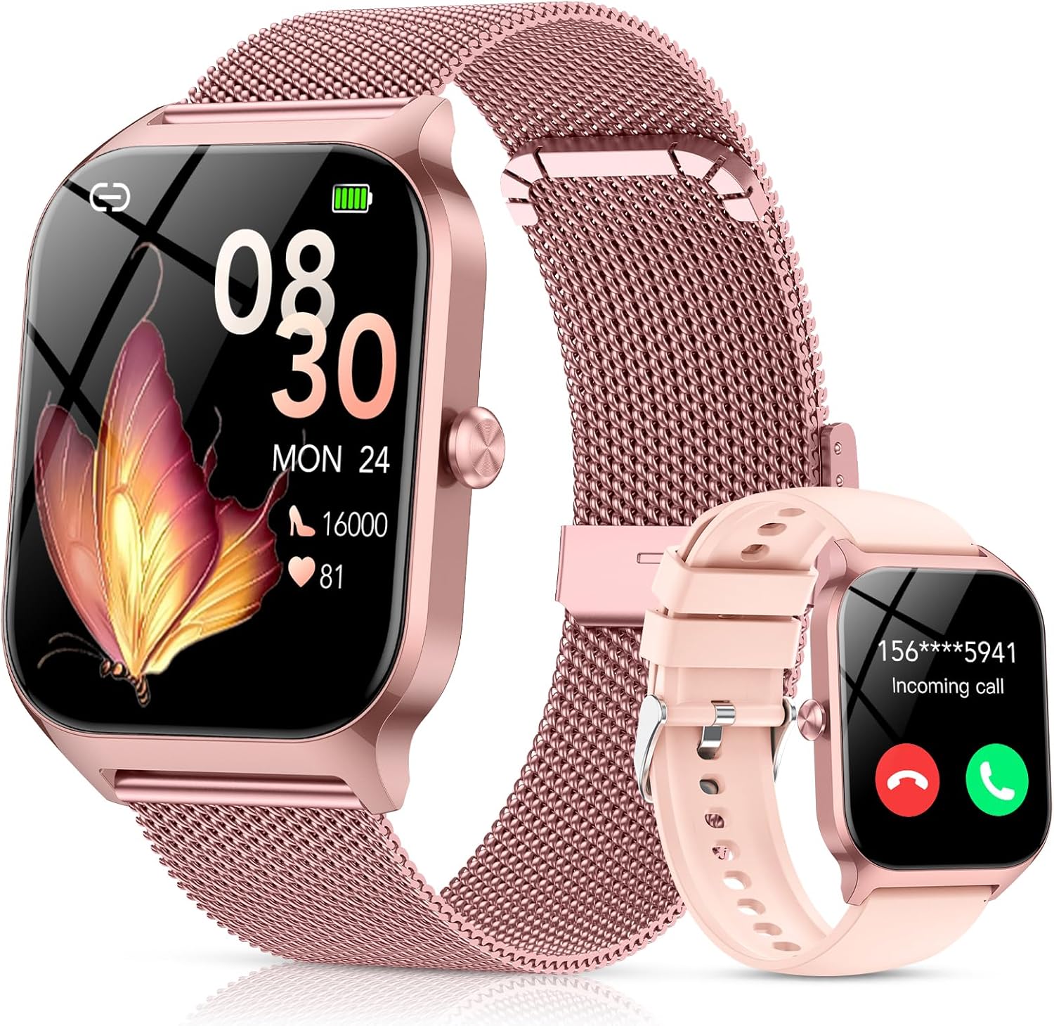Detalle de CASCHO Montre Connectée Femme avec Appel Bluetooth – 1,85" HD, 120+ Modes, IP68, Rose