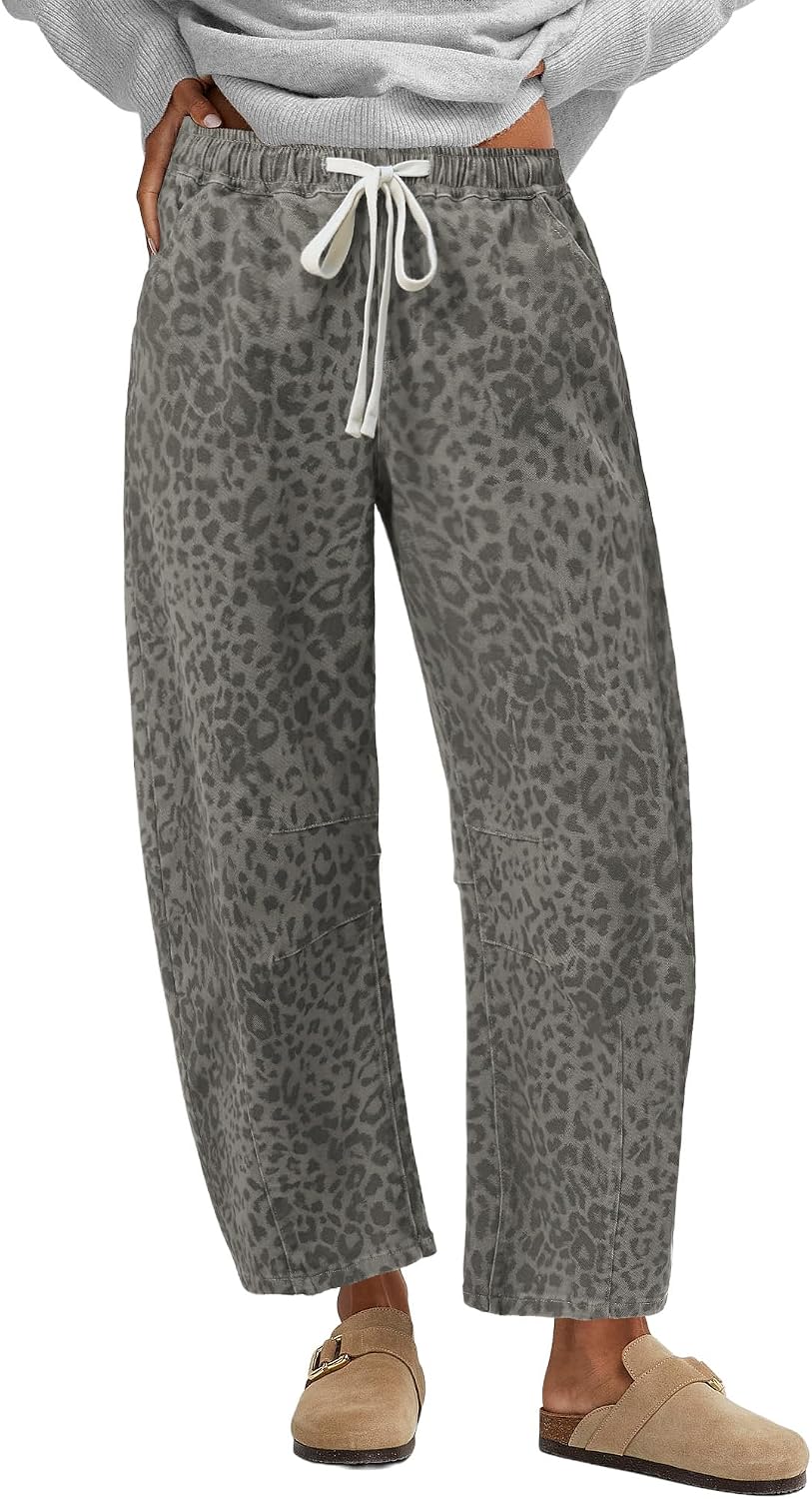 Detalle de GRAPENT GP-JEGHGEGCA Barrel Jeans for Women, Leopard Print, Pull-On Waist