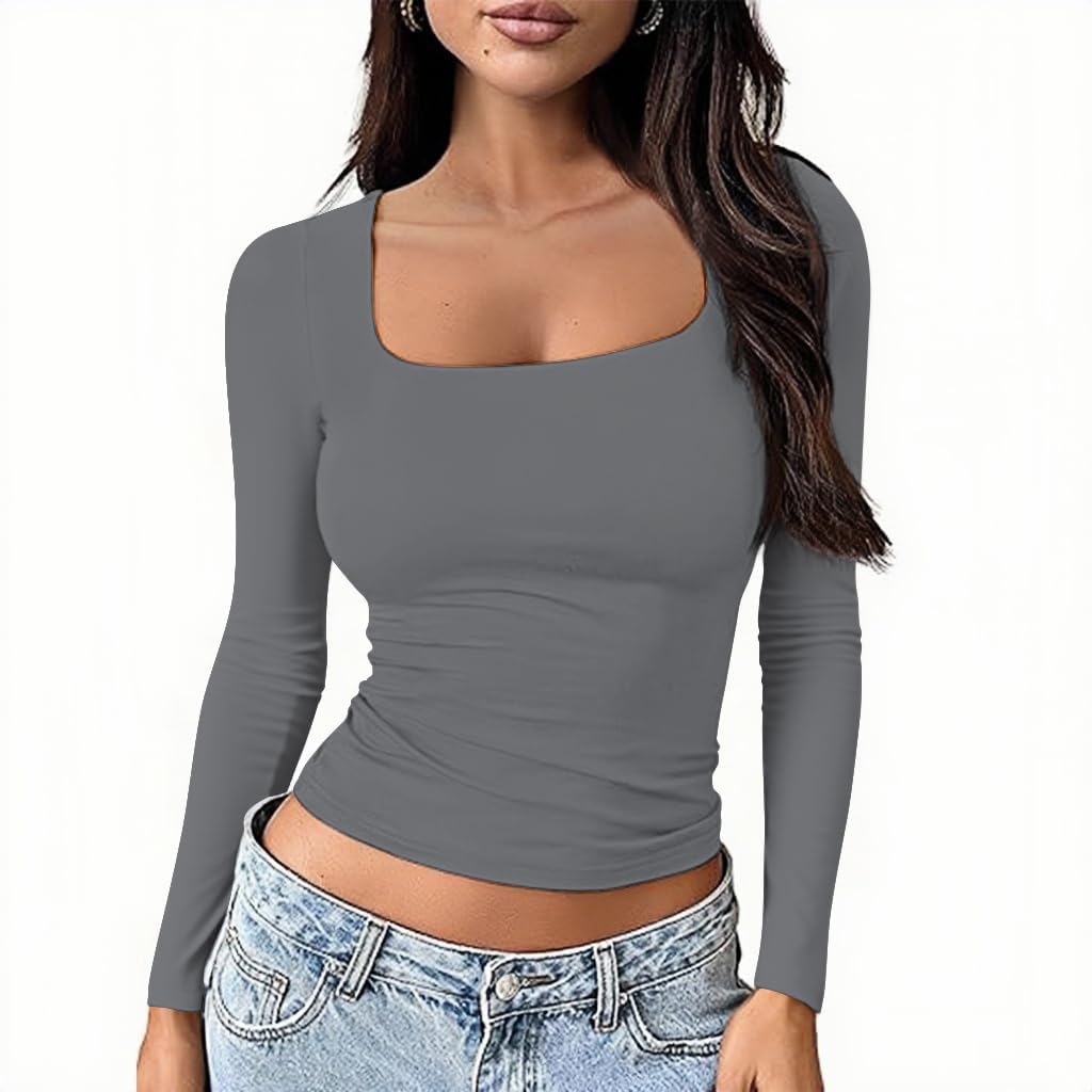 Detalle 2 de Women’s long-sleeved basic slim-fit cropped top (Y2K-inspired) for casual streetwear