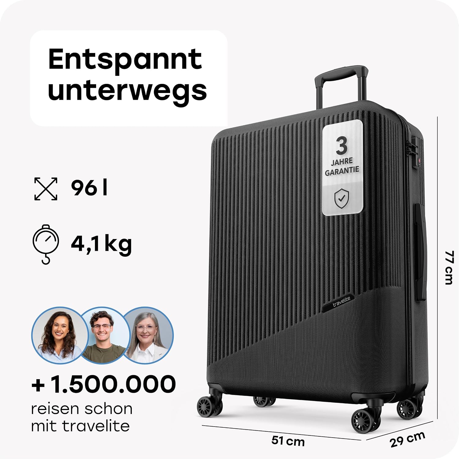 Detalle de Travelite Koffer Bali Größe L – 77 cm, 96 Liter, TSA-Schloss, 4 Rollen