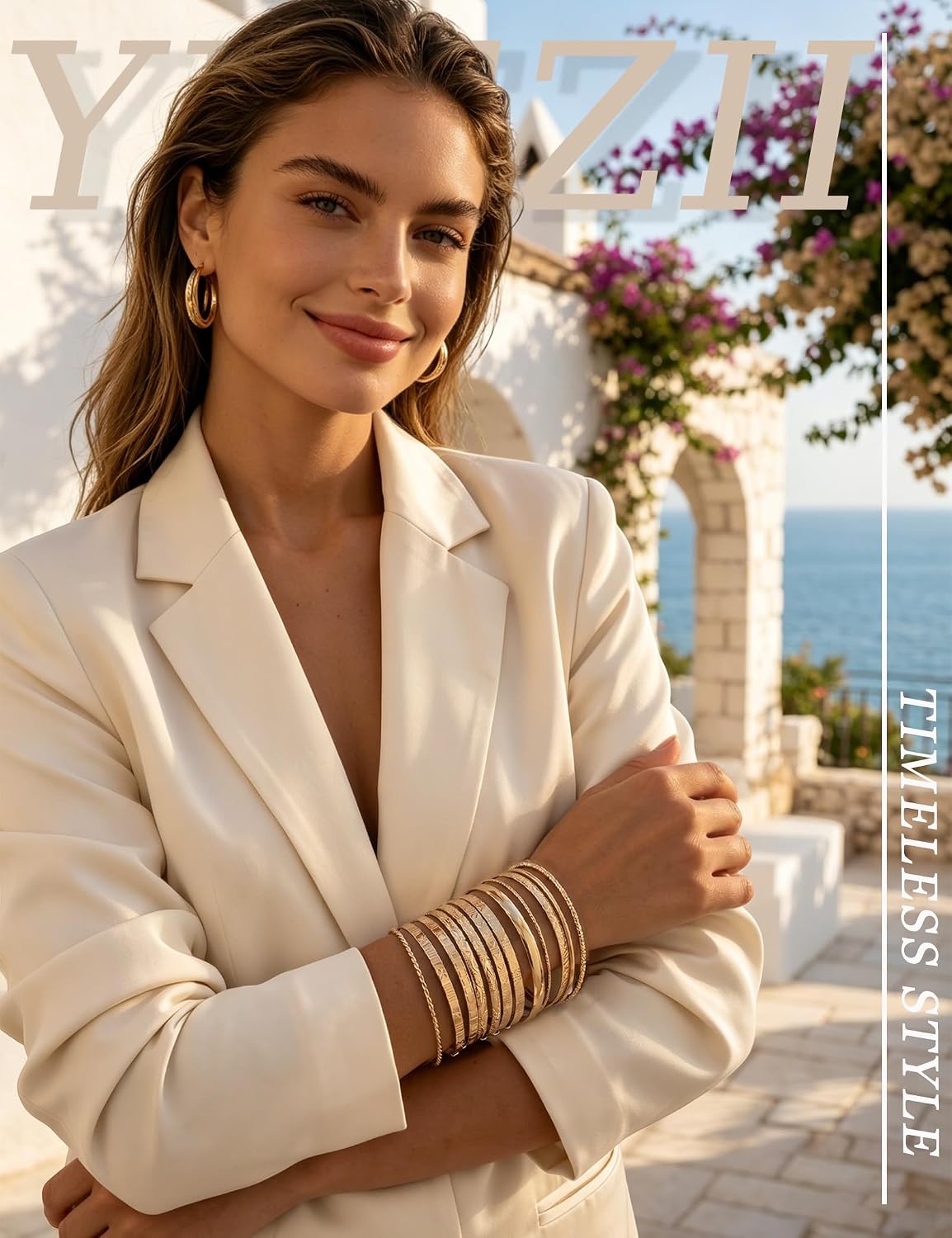 Detalle 1 de Gold bangle bracelet set, 14K plated