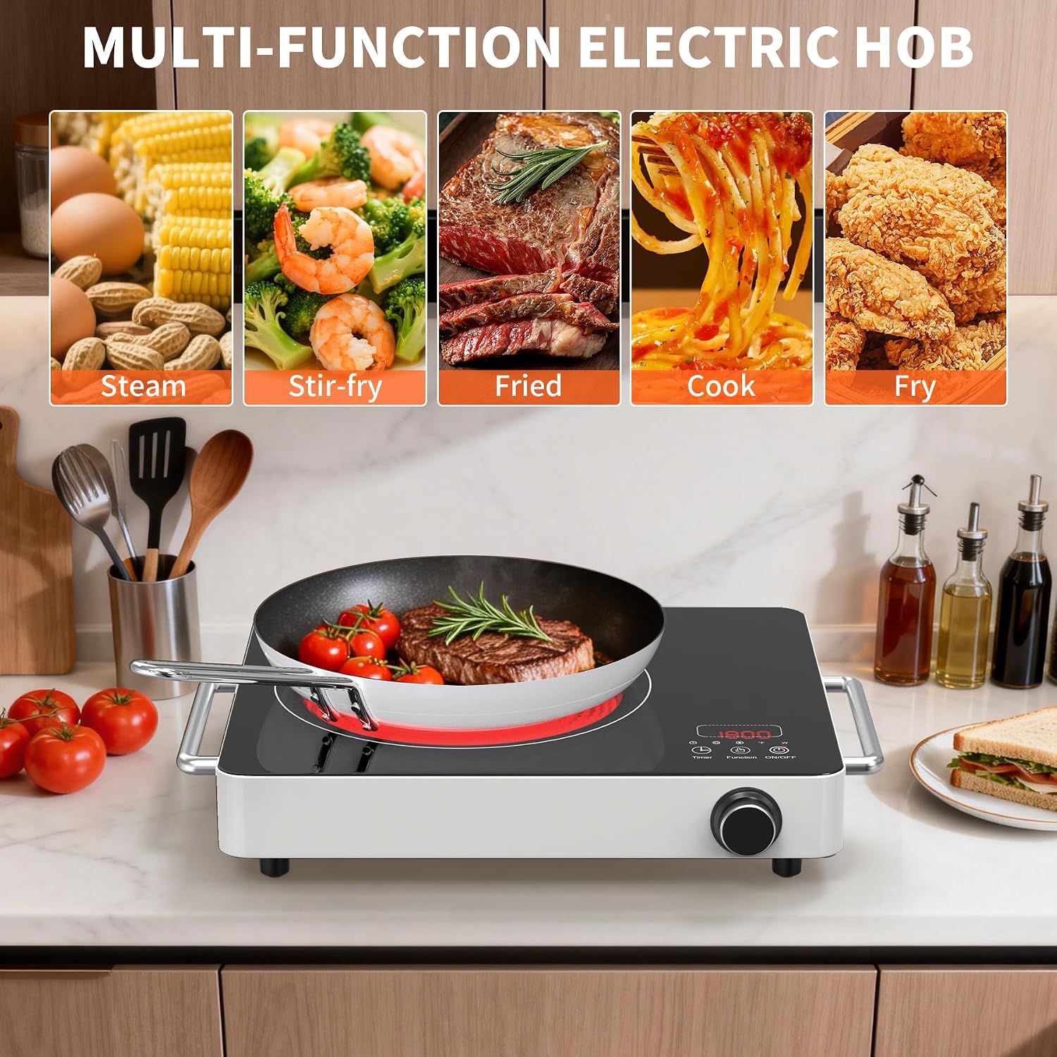 Detalle de VBGK Single Electric Hob 220V Touch & Knob Portable Ceramic Cooker (2000W)