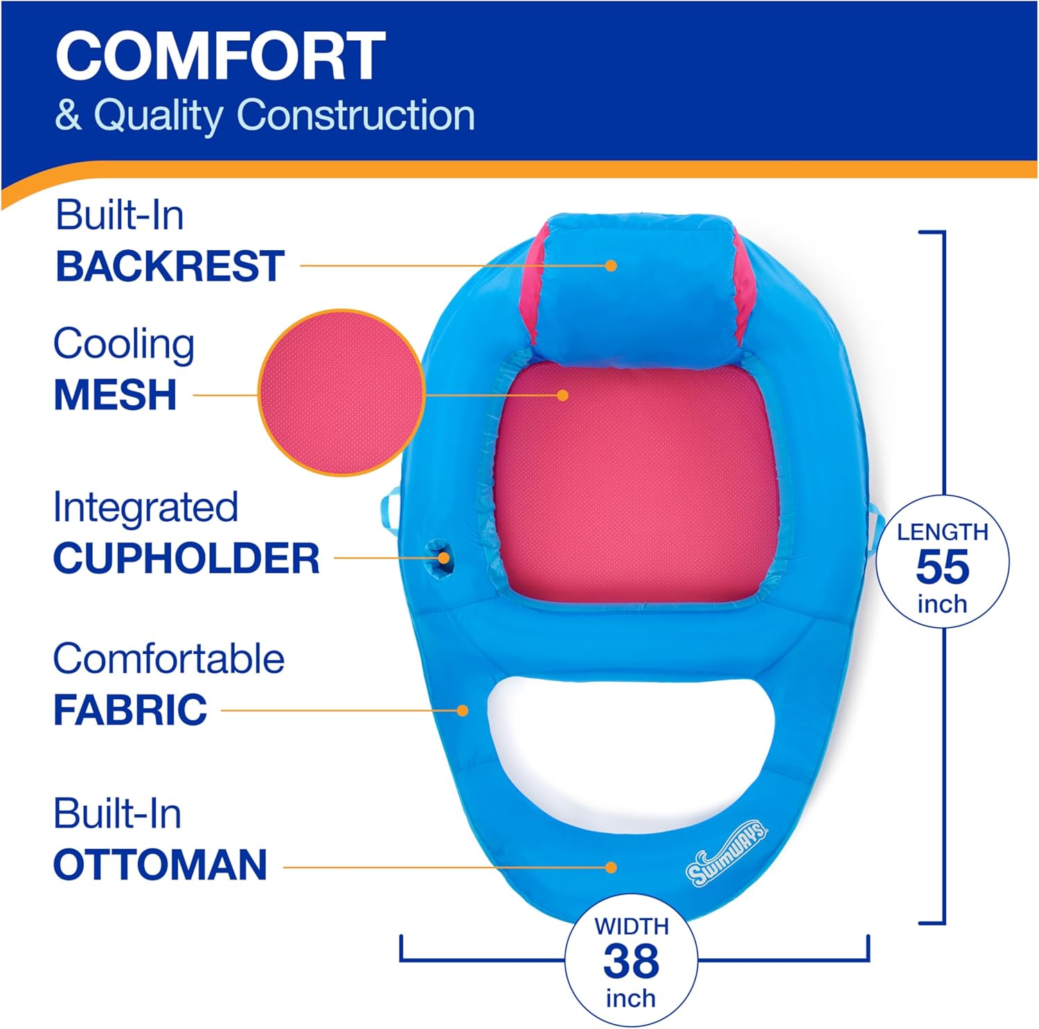 Detalle de SwimWays Inflatable Pool Lounger 250 lb capacity