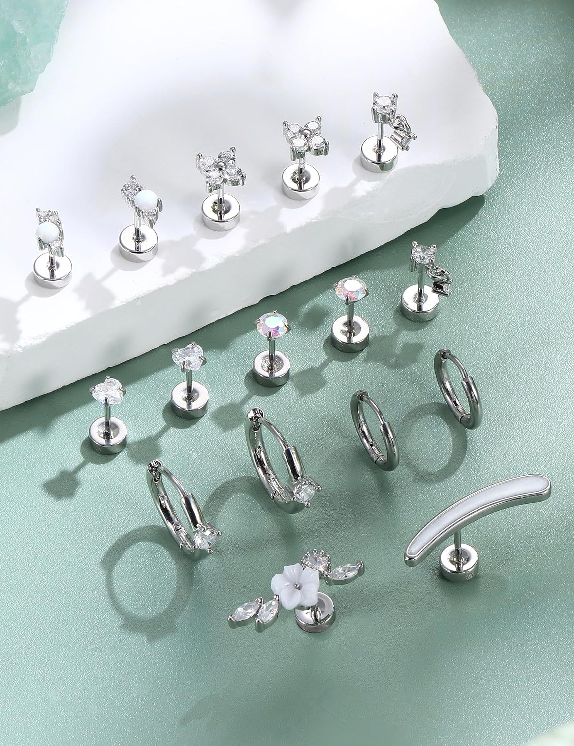 Thumbnail 6 de MILACOLATO Helix Piercings Gold Silber – 9er Set aus Chirurgenstahl, vielseitig tragbar