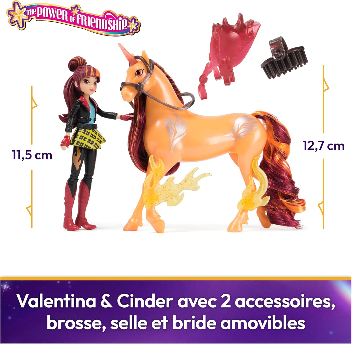 Detalle de Unicorn Academy – L’école des licornes : Licorne Cinder + Poupée Valentina (avec accessoires)