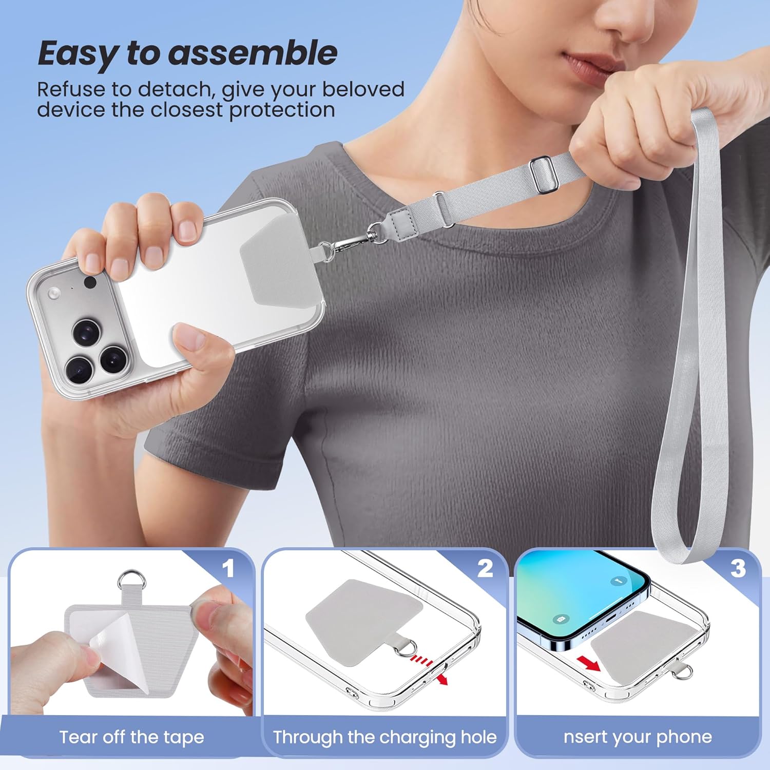 Thumbnail 4 de Takyu 2-pack Adjustable Phone Lanyard Neck Strap with 4 Adhesive Tethers (Universal Smartphone, Black & Gray)