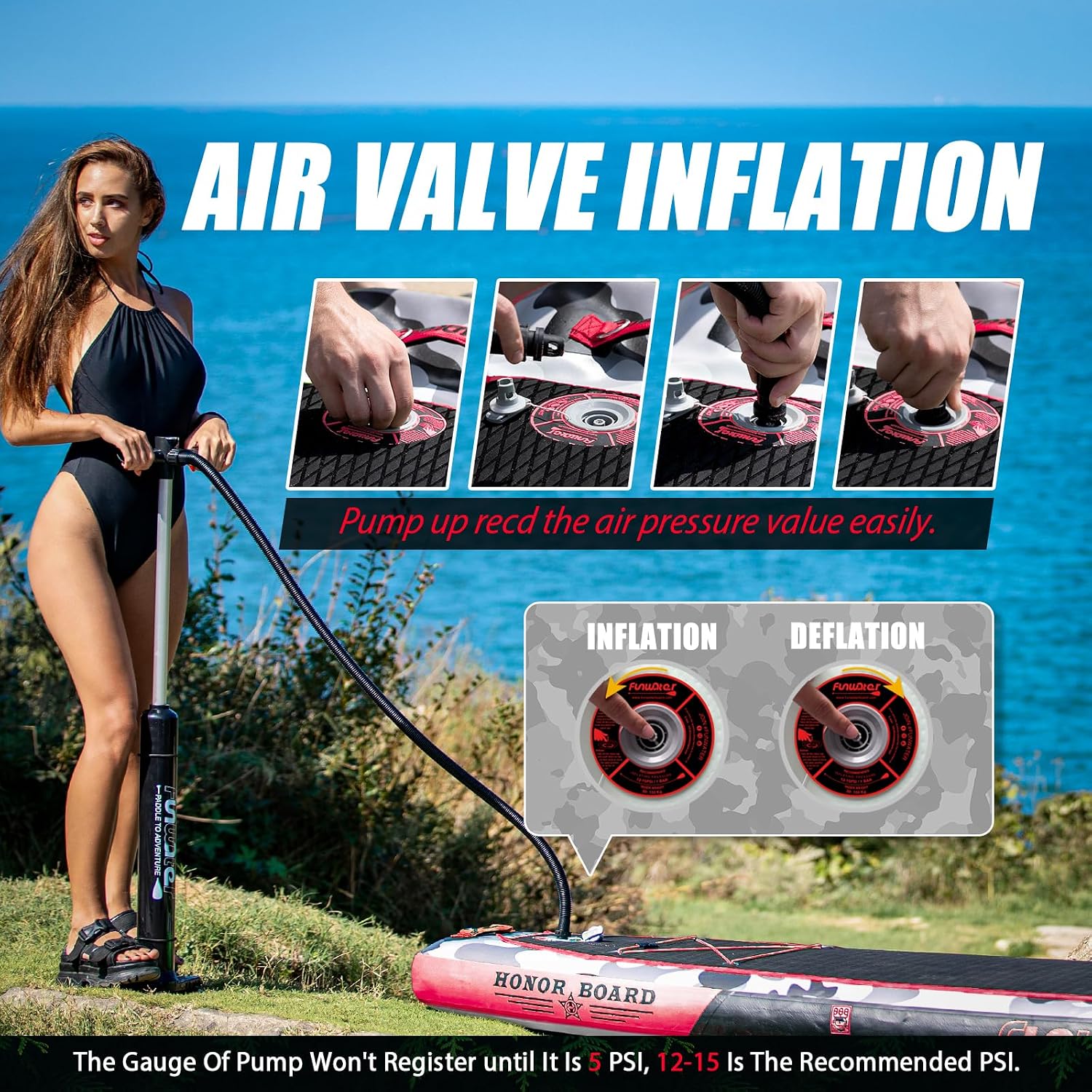 Detalle de FunWater Inflatable Stand Up Paddle Board with Premium Accessories (11'6''/11'/10'6'')