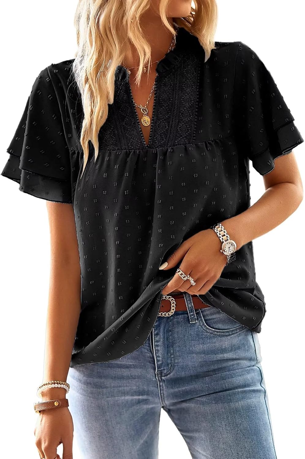 Thumbnail 6 de Falechay Women's Butterfly Sleeve V-Neck Blouse