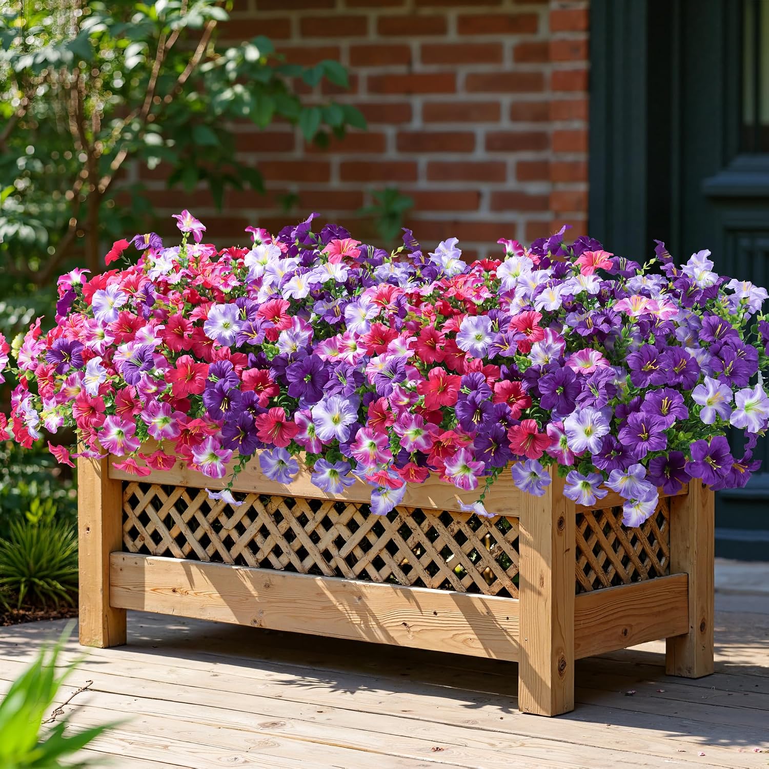 Detalle de Artificial Flowers for Outdoors: 20 Bundles Silk Petunia with Eucalyptus, UV-Resistant Faux Flowers for Outdoor Planters