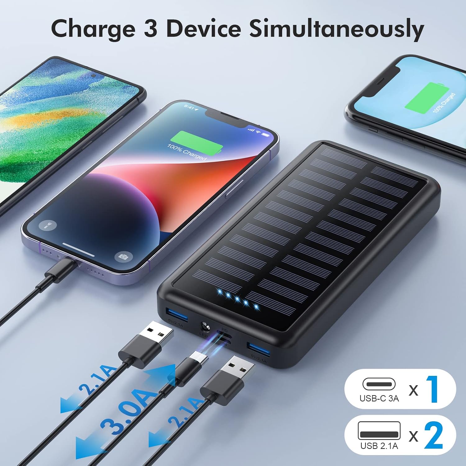 Thumbnail 2 de Power Bank USB C 26800mAh mit Solarfunktion – PD 3.0 Schnellladung, Outdoor