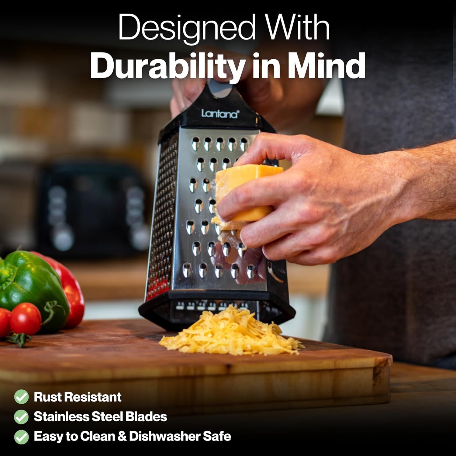 Thumbnail 4 de Lantana Cheese Grater with Container & Lid (6-in-1 Handheld Stainless Steel Box Shredder)