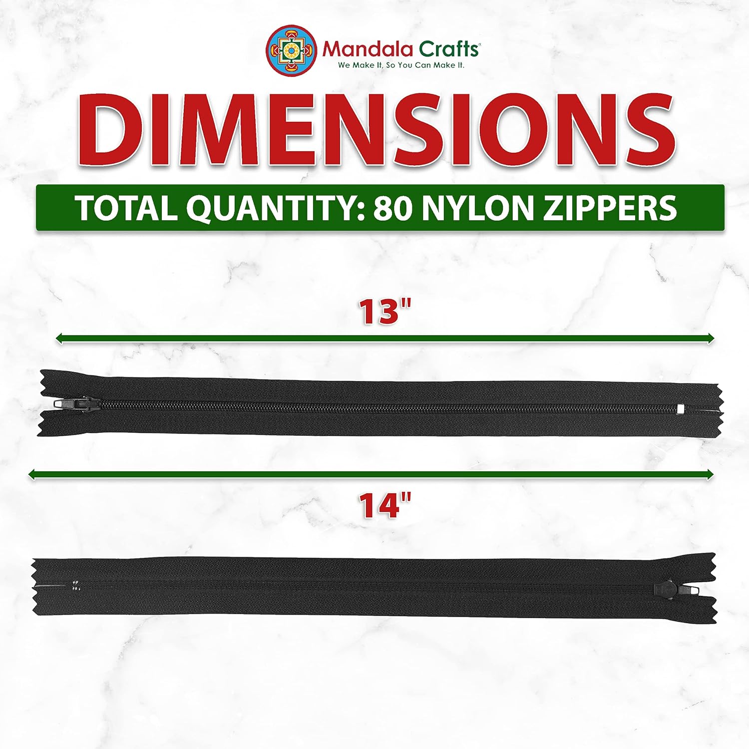 Detalle 2 de Mandala Crafts 13-Inch Black Nylon Zippers, 80-Pack, Closed-End #3 Coil
