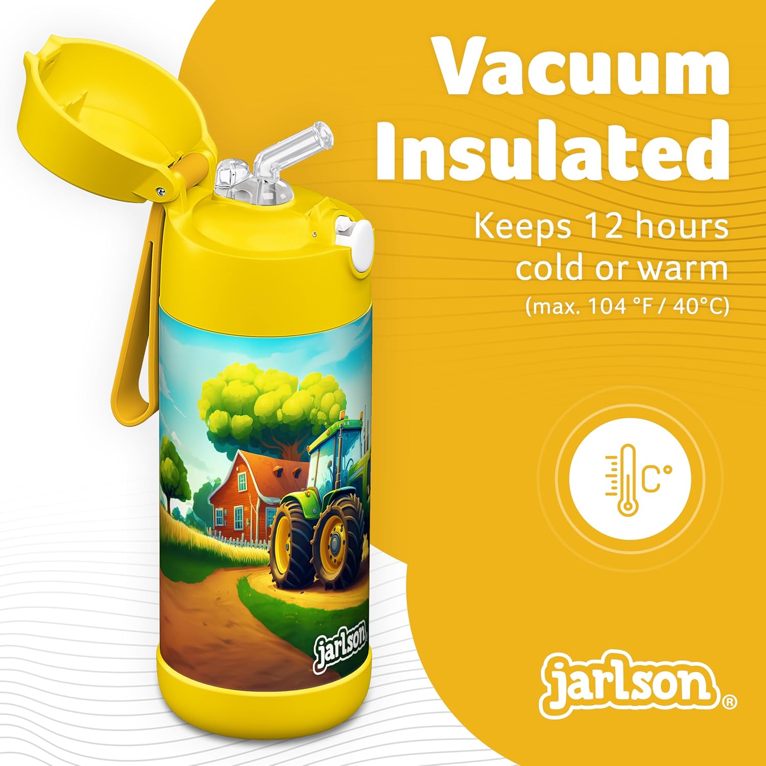 Detalle 2 de Jarlson Borraccia Termica Bambini 350ml CHARLI con Cannuccia – Perfetta per Scuola, Sport e Viaggi