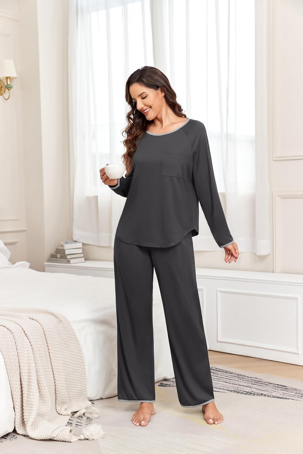 Detalle de VINTATRE pajama set for women, Two-Piece Long-Sleeve Pyjama Set with Pockets