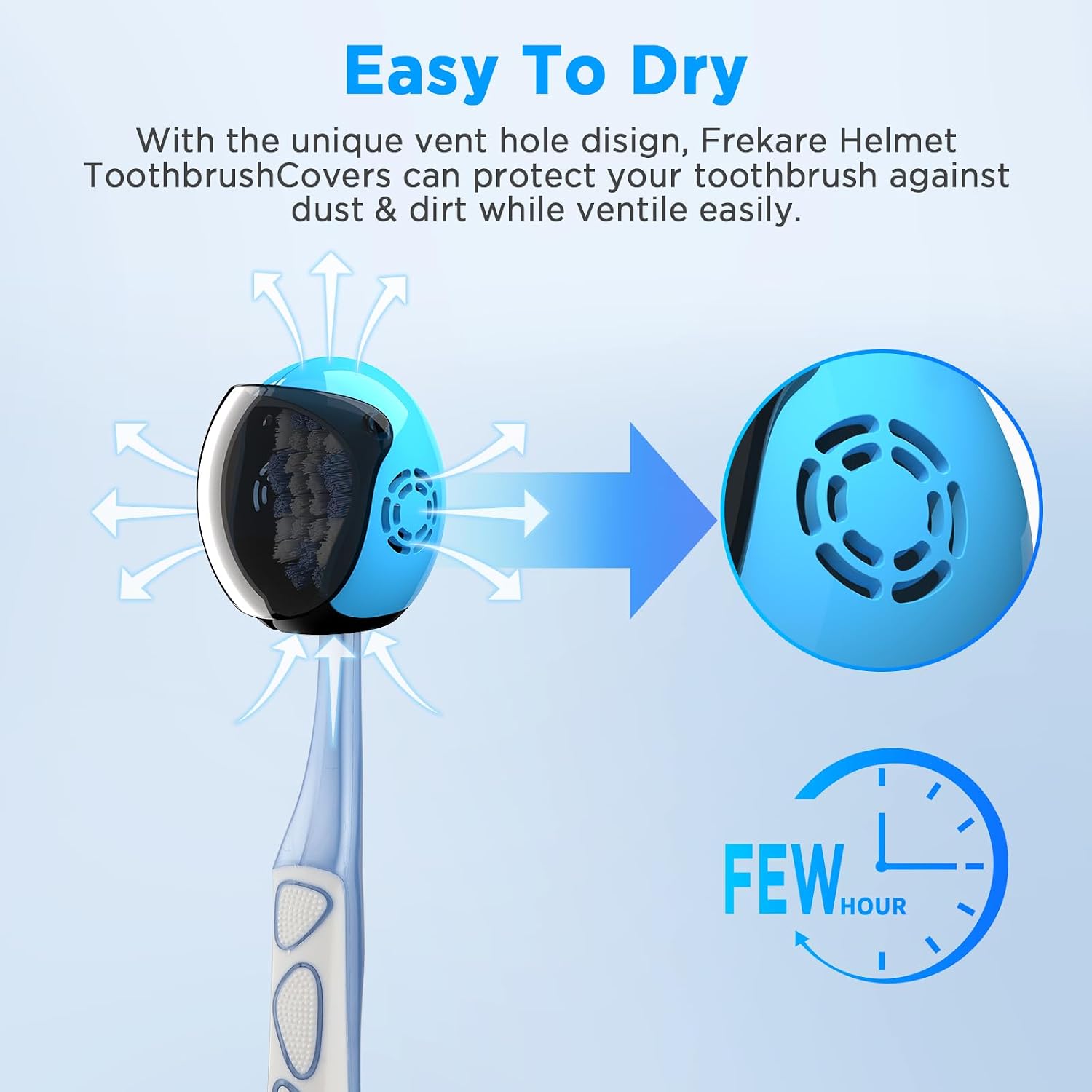 Detalle de Frekare Toothbrush Covers Caps – 4-Pack helmet-style covers for most manual and electric toothbrushes