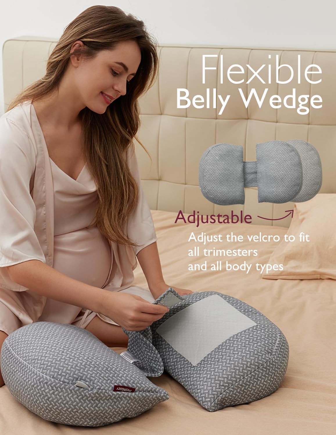 Thumbnail 1 de momcozy W Shaped Pregnancy Pillow – Adjustable Velcro, Portable Maternity Support
