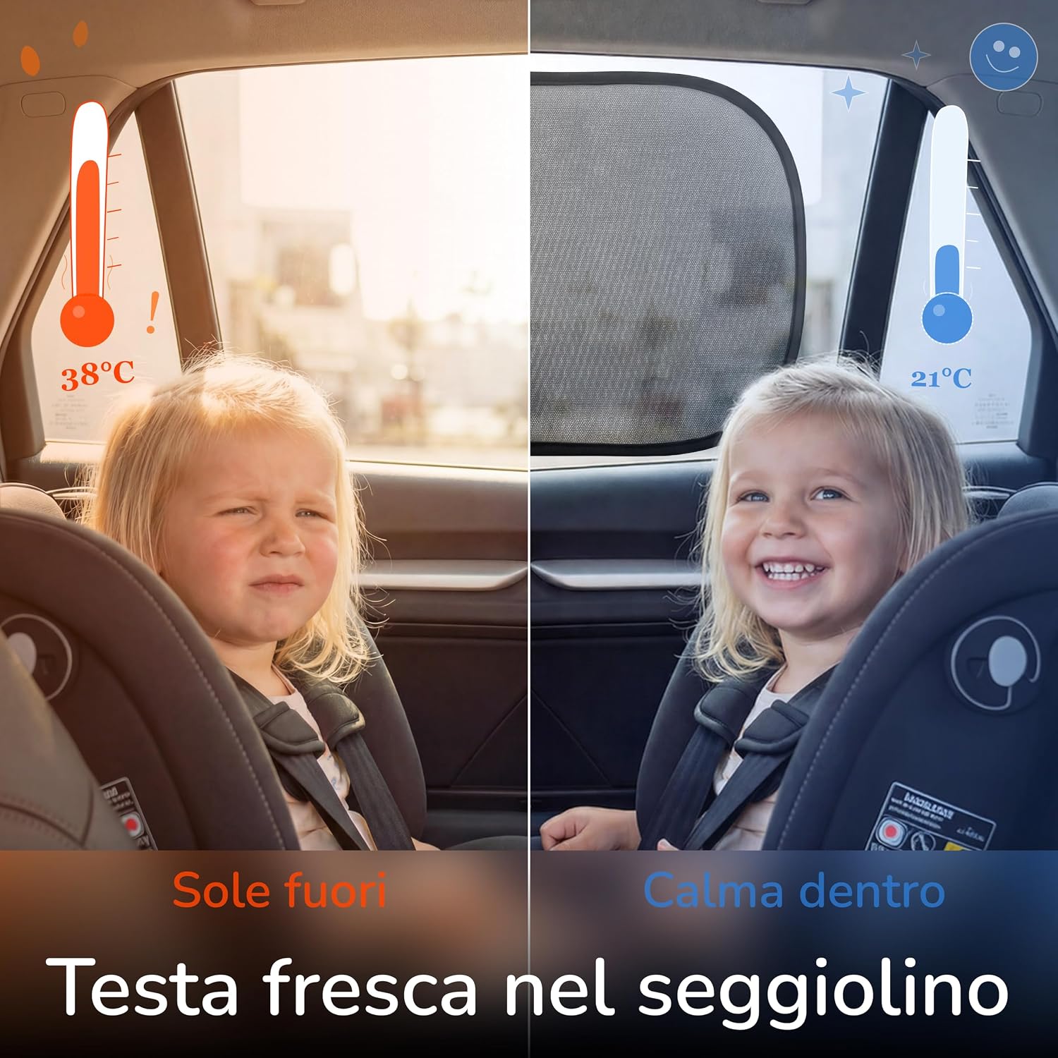 Detalle 2 de Upgrade4cars 2 x Parasole Auto per Bambini con Protezione UV – Pellicola Sottile Autoadesiva per Finestrini Laterali