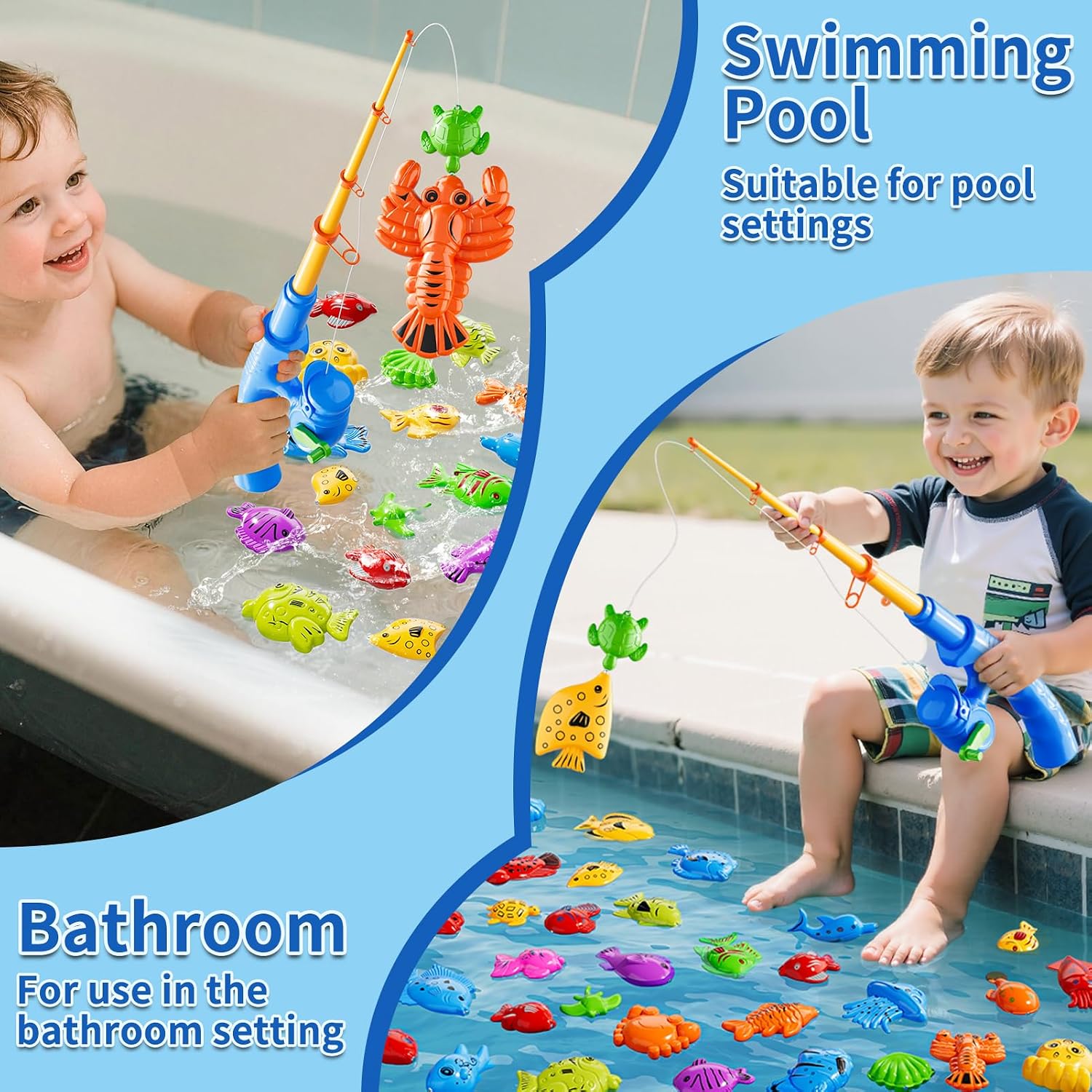 Detalle de Magnetic Fishing Game Toy Set with Rod, Net and Floating Sea Creatures for Kids 3–8