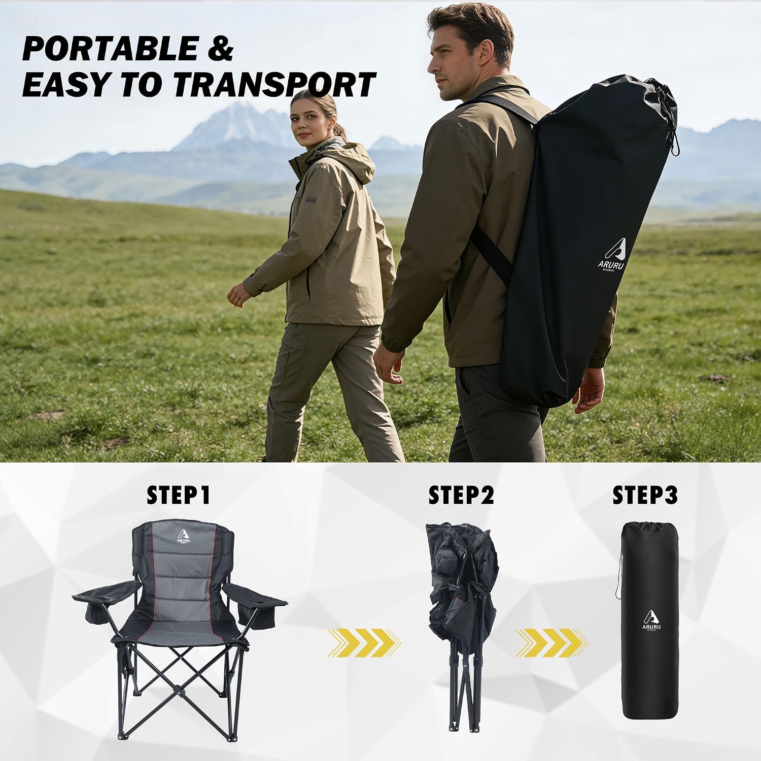 Detalle 1 de ARURU 227 Oversized Folding Camping Chair, Padded with Cooler and Pockets