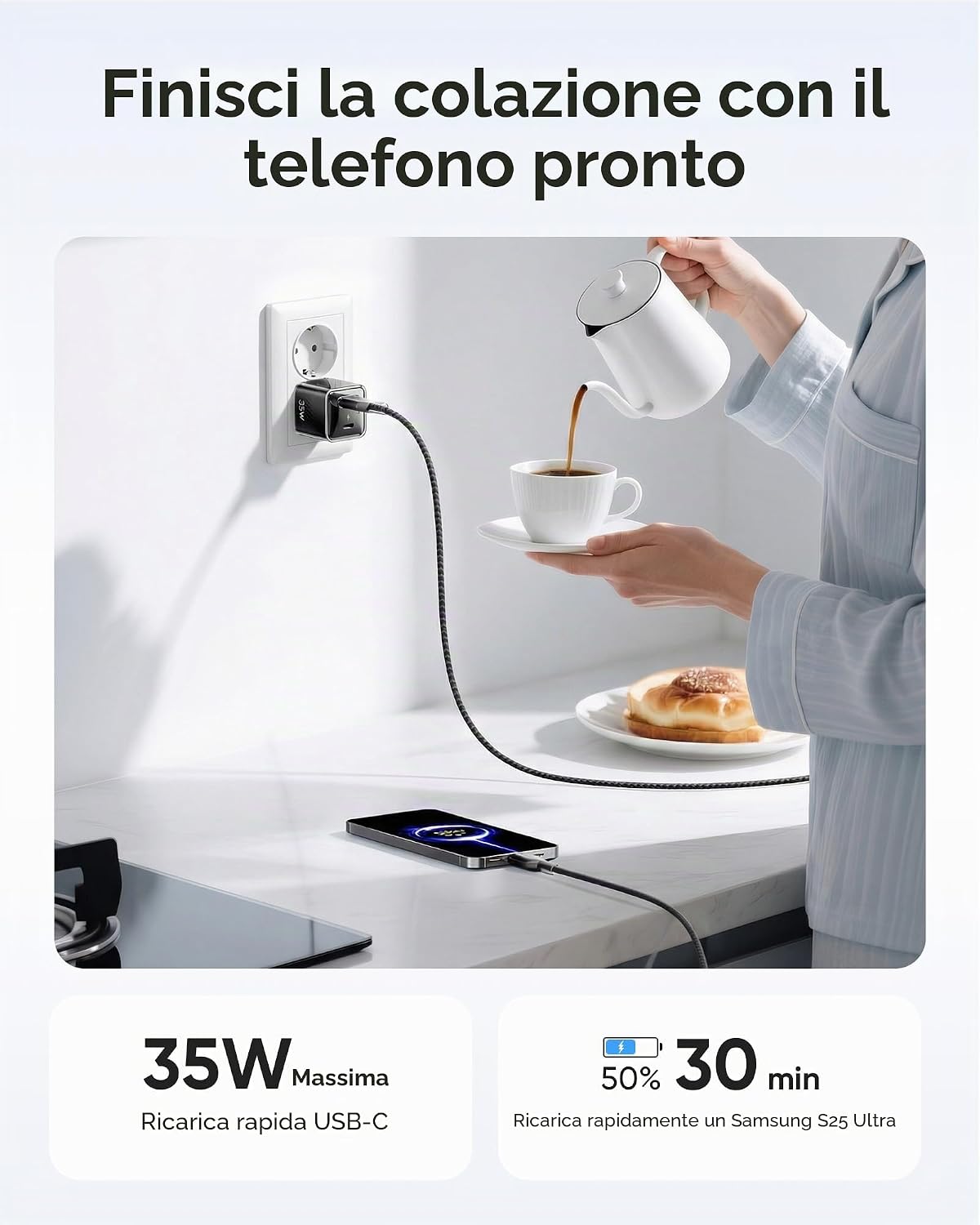 Detalle de Caricatore USB-C 35 W GaN II PD: compatibilità ampia e pocket-friendly per iPhone, iPad e altri dispositivi