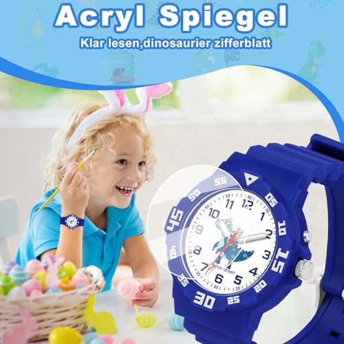Detalle 2 de TENOCK Lernuhr Einhorn-Dinosaurier mit Nachtlicht – wasserdichte Kinderuhr 4–12 Jahre