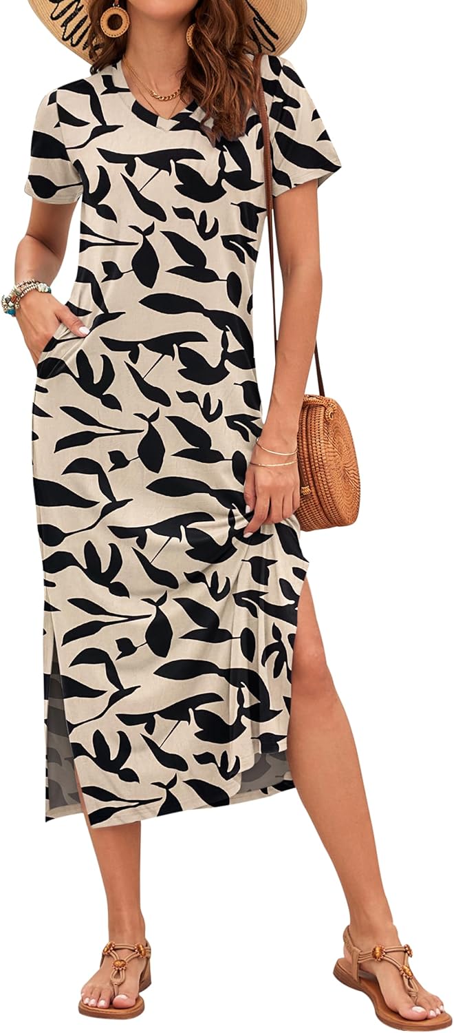 Thumbnail 6 de Robe longue d'été AUSELILY pour femmes - col en V, poches et manches courtes