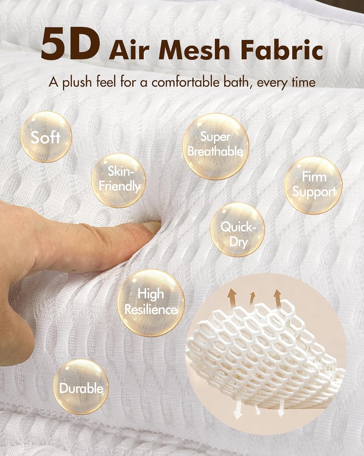Detalle de AOPOW Ergonomic Bath Pillow 6-suction cushion