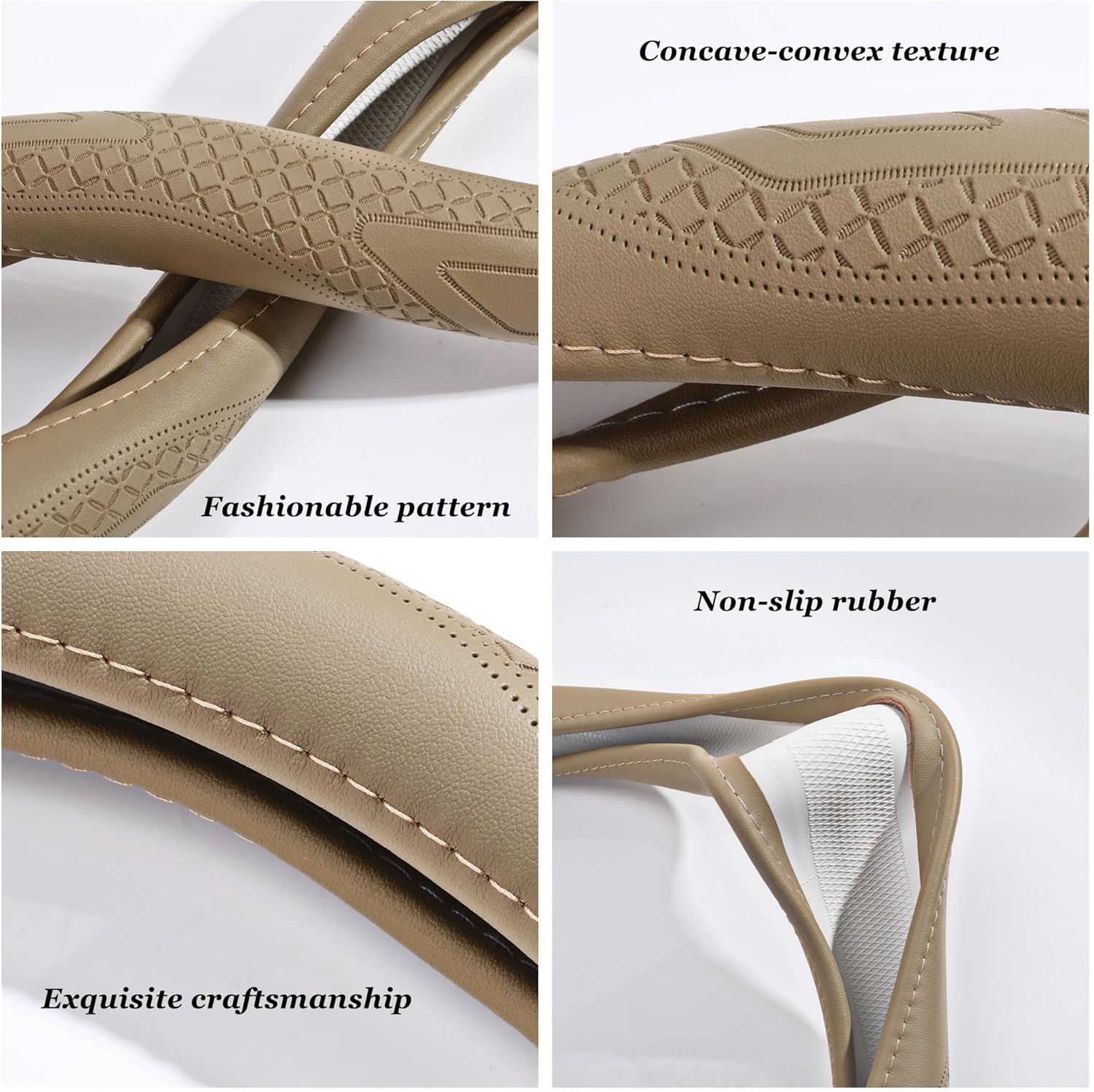 Thumbnail 3 de Menifomory Genuine Leather Cowhide Steering Wheel Cover (Soft SUV Cover, Universal 15 inch fit) – C-Beige