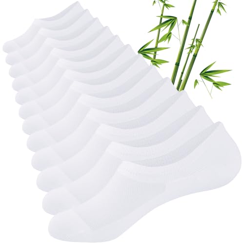 Detalle de Cirorld Bamboo No Show Socks for Men & Women, 6 Pairs – Non-Slip White (9-12)