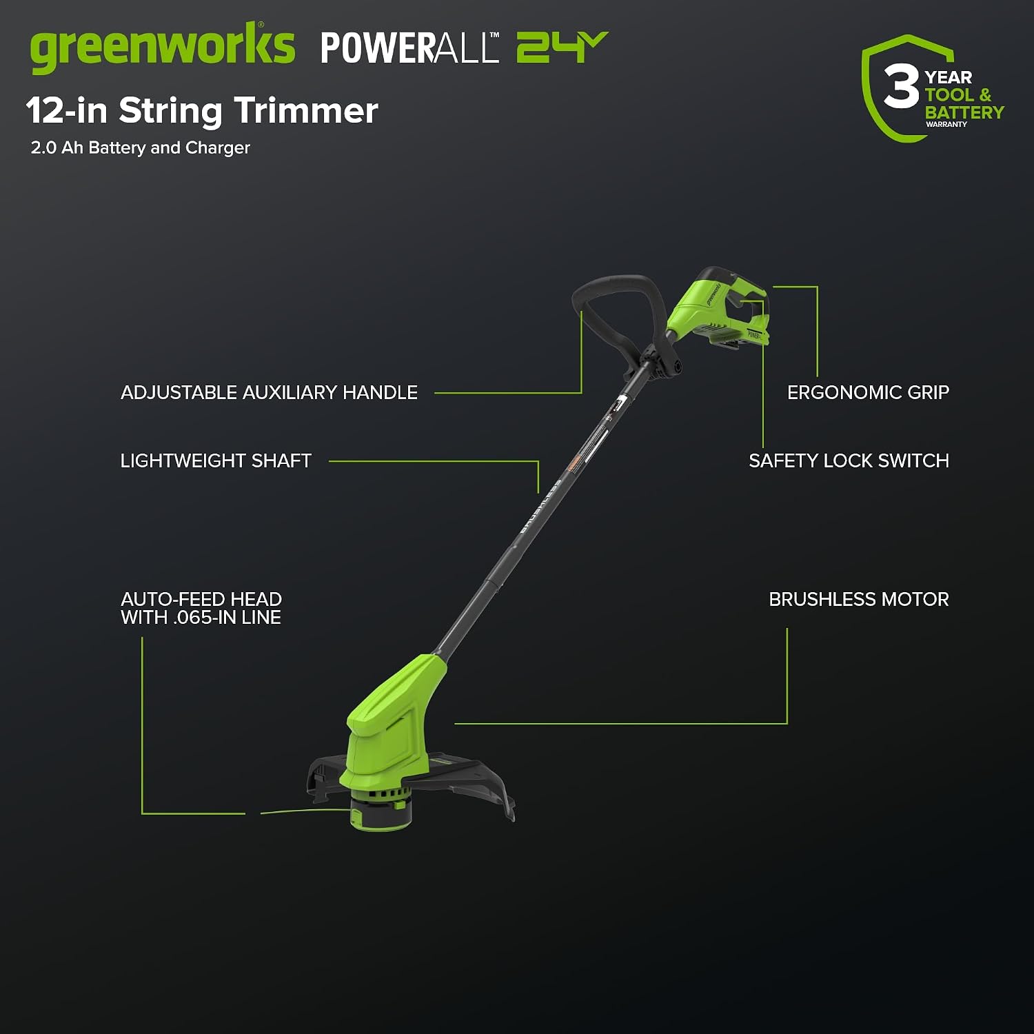 Thumbnail 2 de Greenworks String Trimmer and Blower Combo, 2.0 Ah Battery