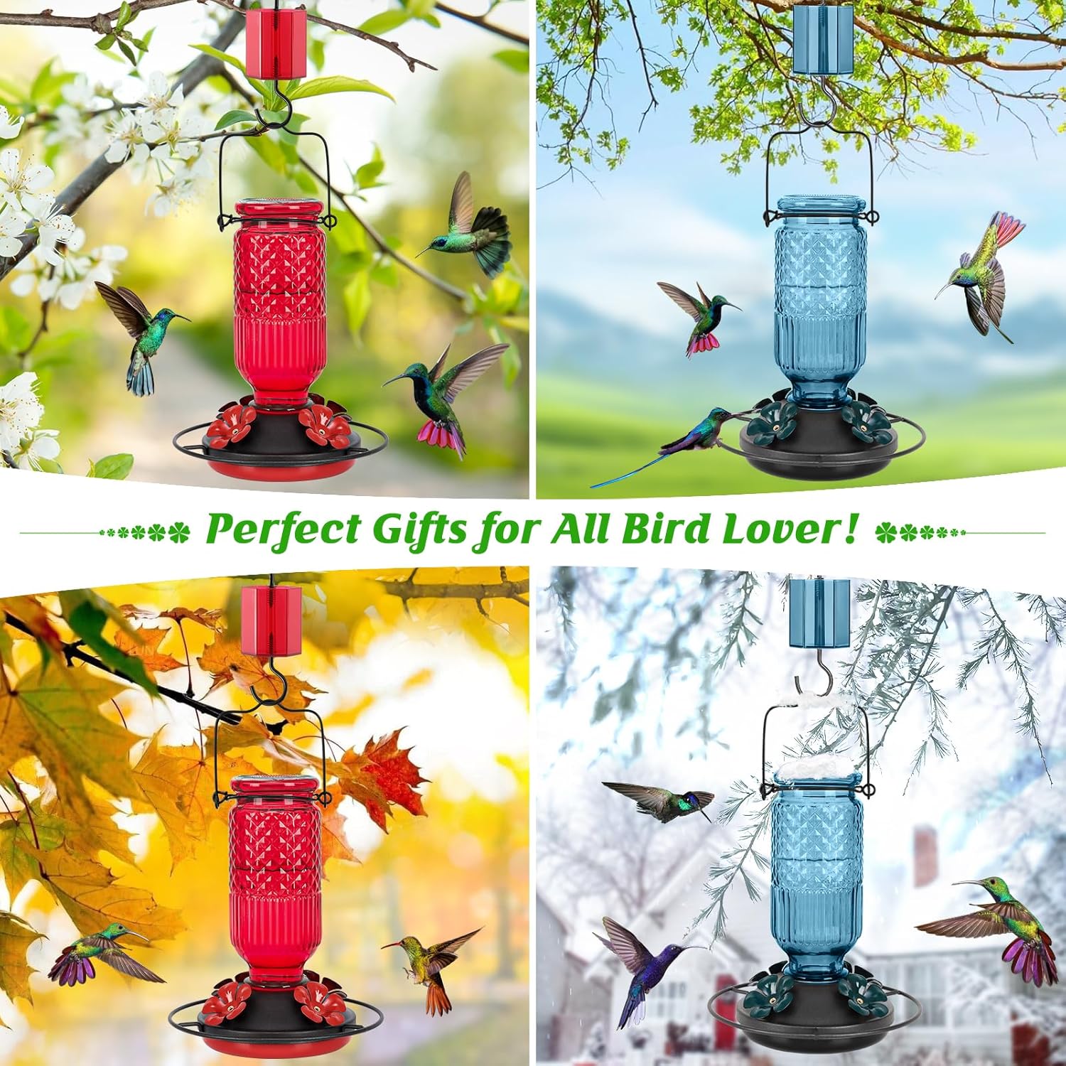 Thumbnail 5 de FEED GARDEN Glass Hummingbird Feeder (16oz) with Ant Moat, 4 Bee-Proof Ports & 360° Perch