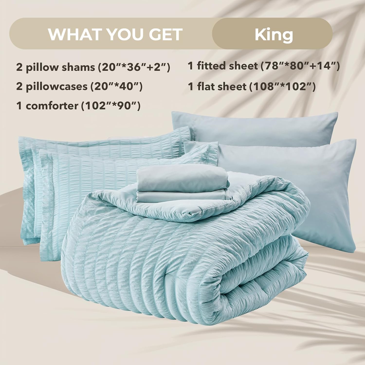 Detalle 2 de HYMOKEGE Lake Blue King Seersucker Comforter Set, 7-Piece Bed in a Bag