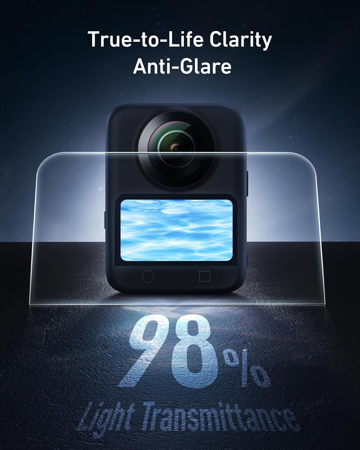 Detalle de TELESIN Displayschutzfolie aus gehärtetem Glas für DJI Osmo 360 (9H, 2,5D, statisch, 99% Transparenz)