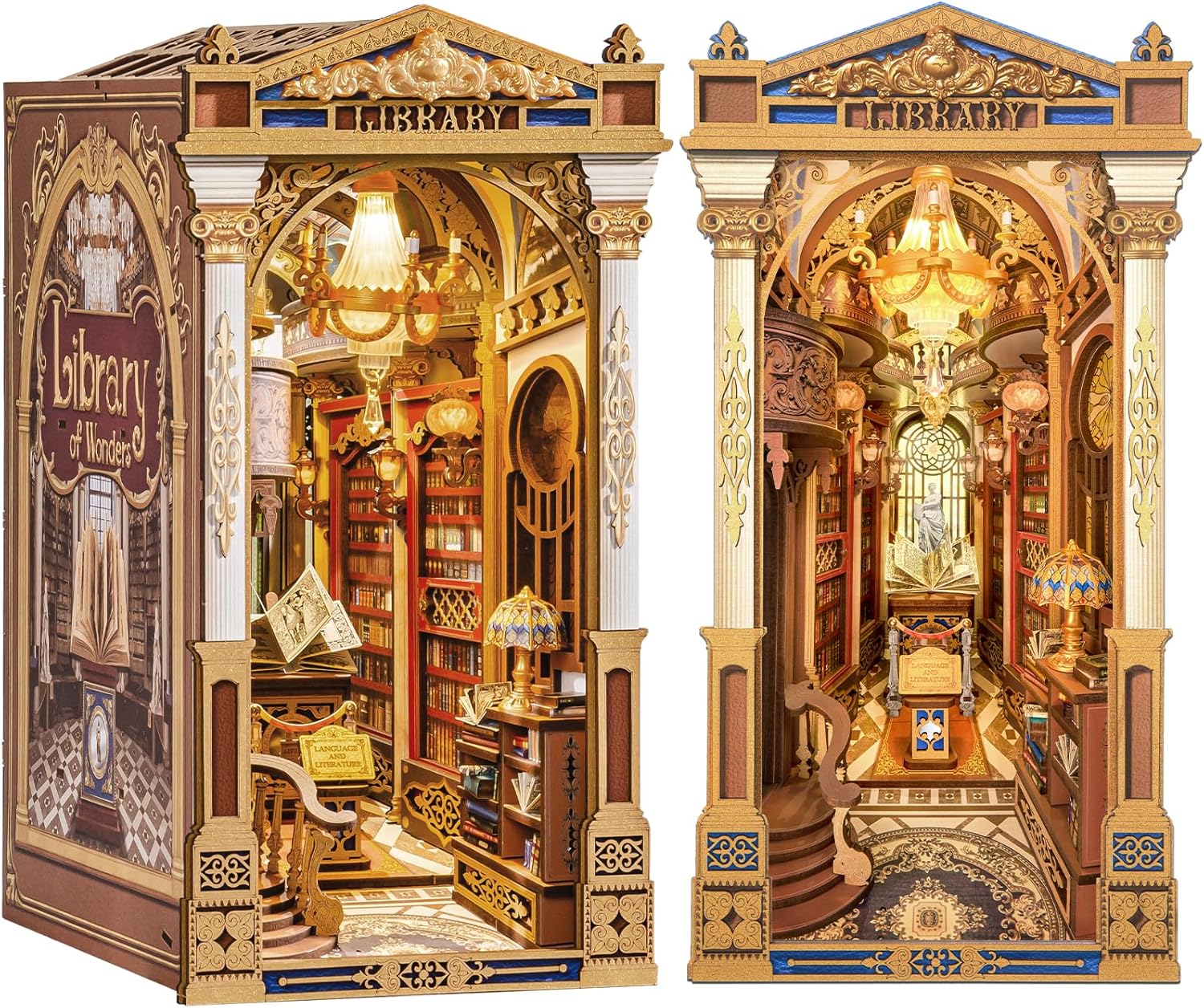 Detalle de Rolife Book Nook Library of Wonders — Puzzle 3D en bois à assembler sans colle