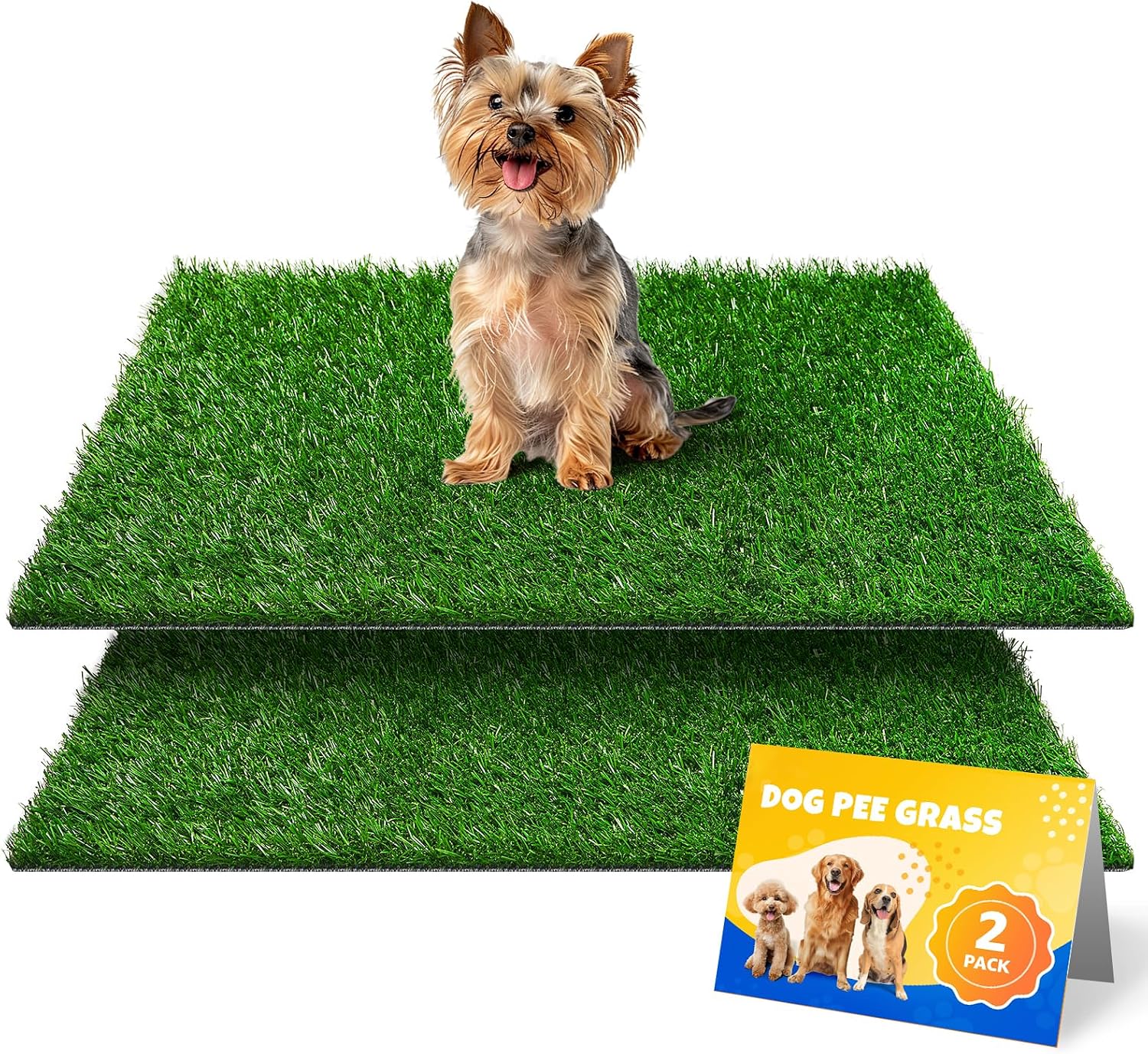 Artificial Pet Pee Grass Mat for Puppy – Set of 2 (46 x 58.5cm) for Indoor & Outdoor Potty Training