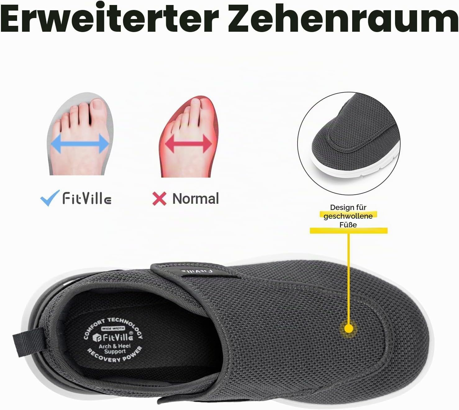 Thumbnail 1 de FitVille Schuhe Herren Extra-Weit mit Klettverschluss EasyTop Wings V2 – Pflege-Hausschuhe mit rutschfester Sohle